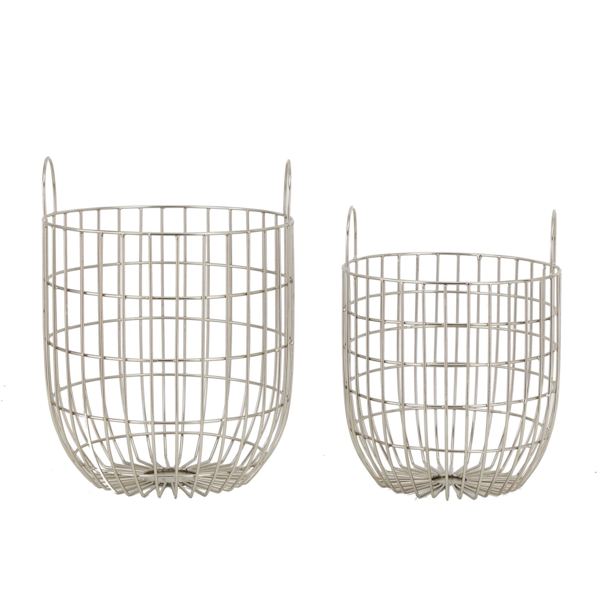 Set of 2 Silver Iron Contemporary Storage Basket, 17" x 13" x 13"